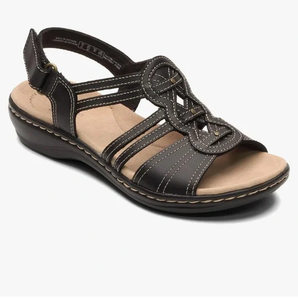 Clarks Leisa Janna Black Sandal, Size 8W Leather Hook‑&‑Loop Strappy Sandals - Picture 7 of 14